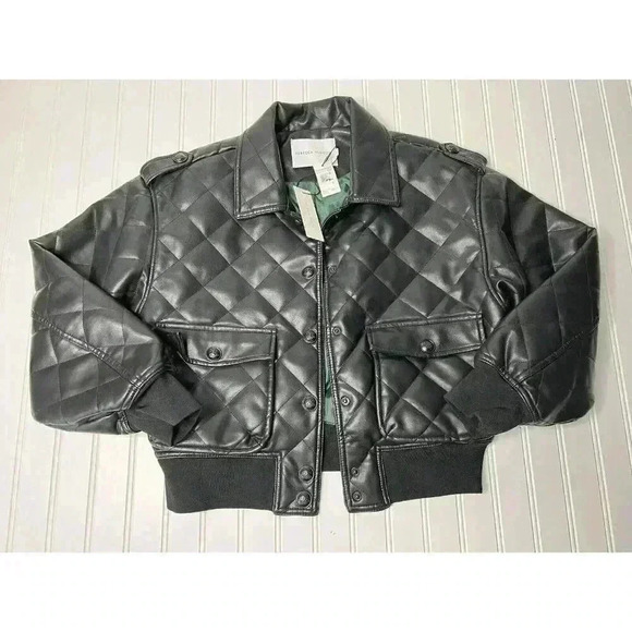 Rebecca Minkoff Women's Black Quilted Faux Leather Bomber Jacket Small NEW - Picture 3 of 7